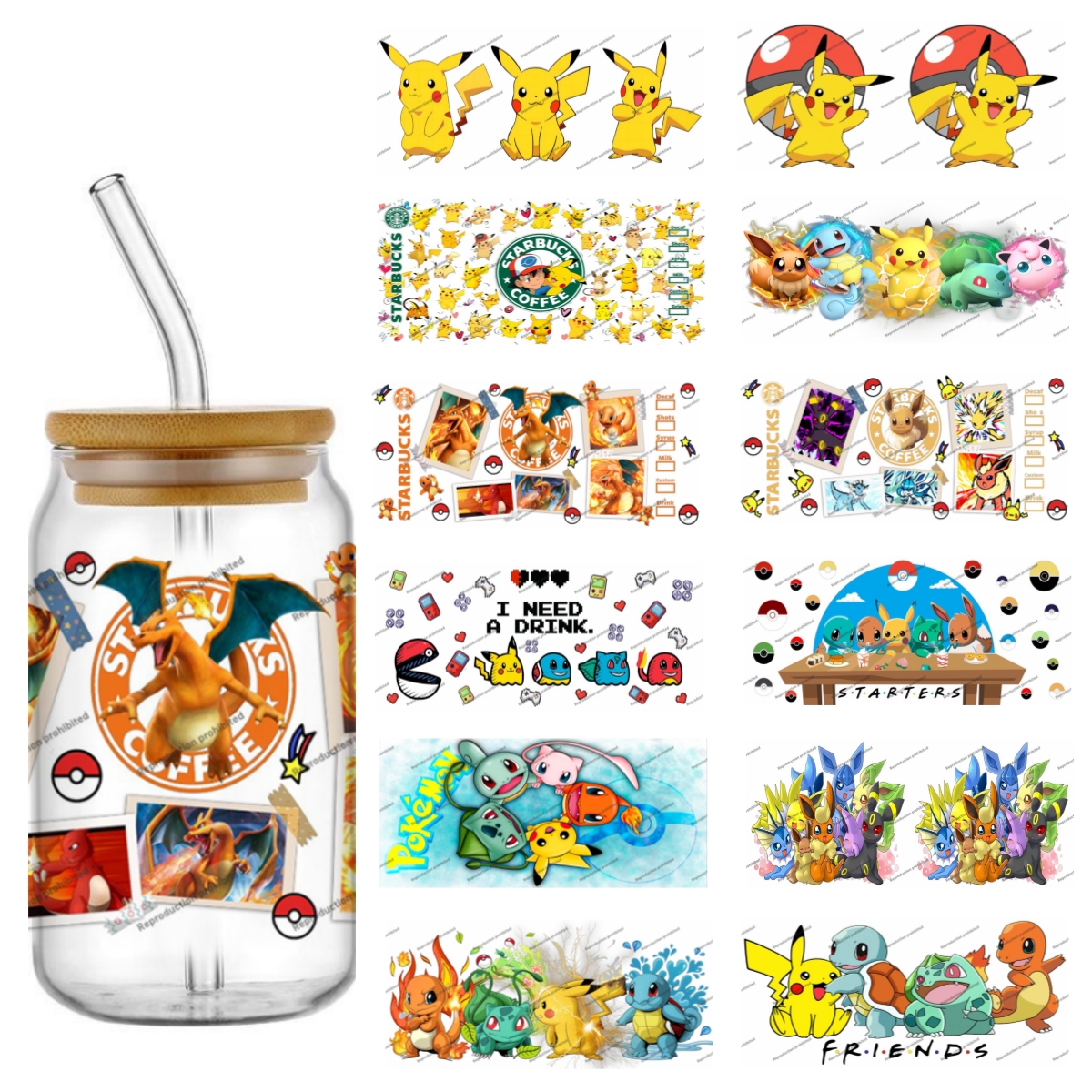 Pokemon pattern UV DTF cup wra - Rdta Tank Glass 评论和价格